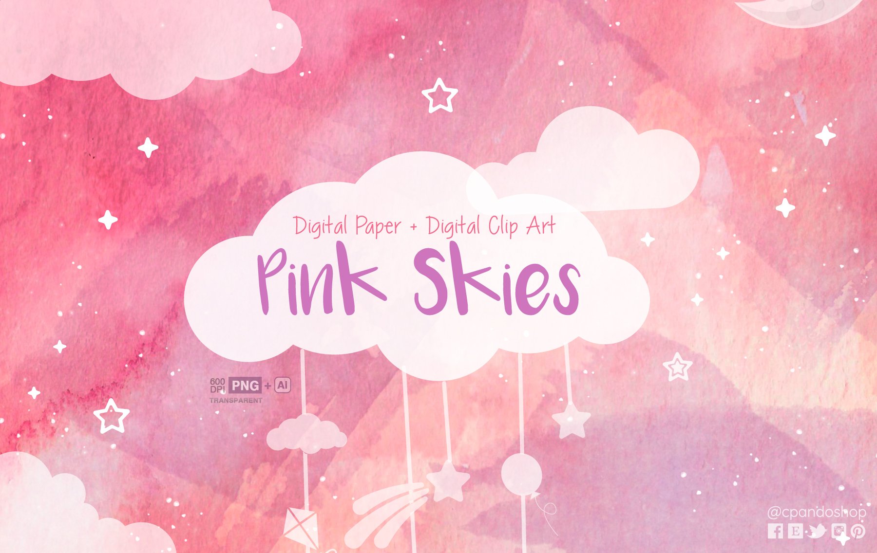 Pink sky,  Watercolor Stars & Clouds cover image.