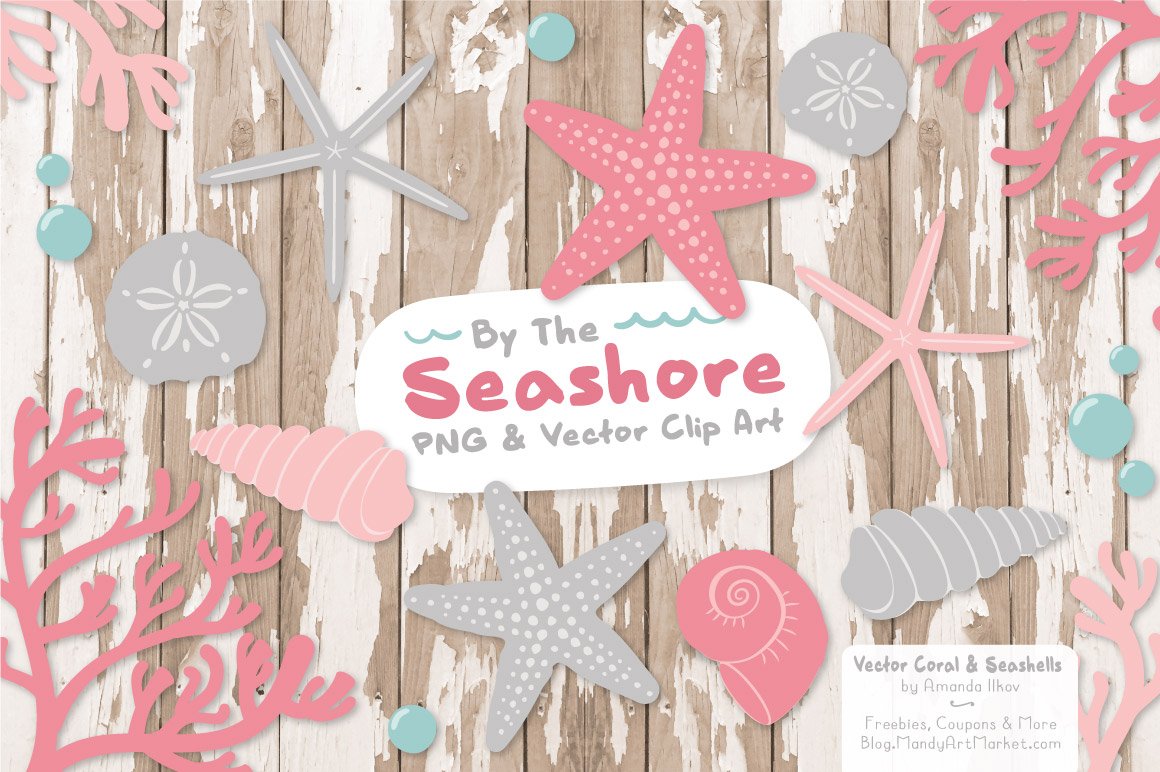 Pink & Grey Vector Seashells preview image.