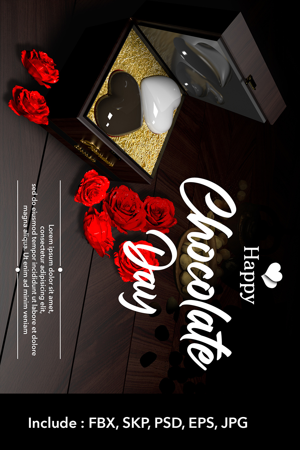 3D Illustration Rendering A poster Chocolate Day 3d File Include pinterest preview image.