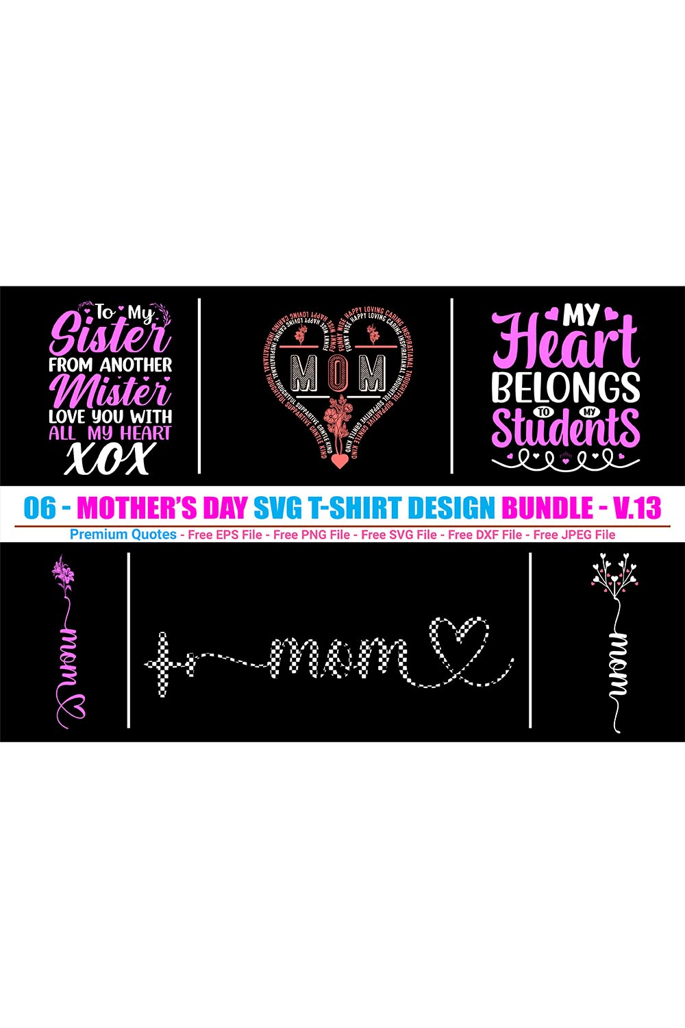 Mother's day t-shirt design bundle pinterest preview image.