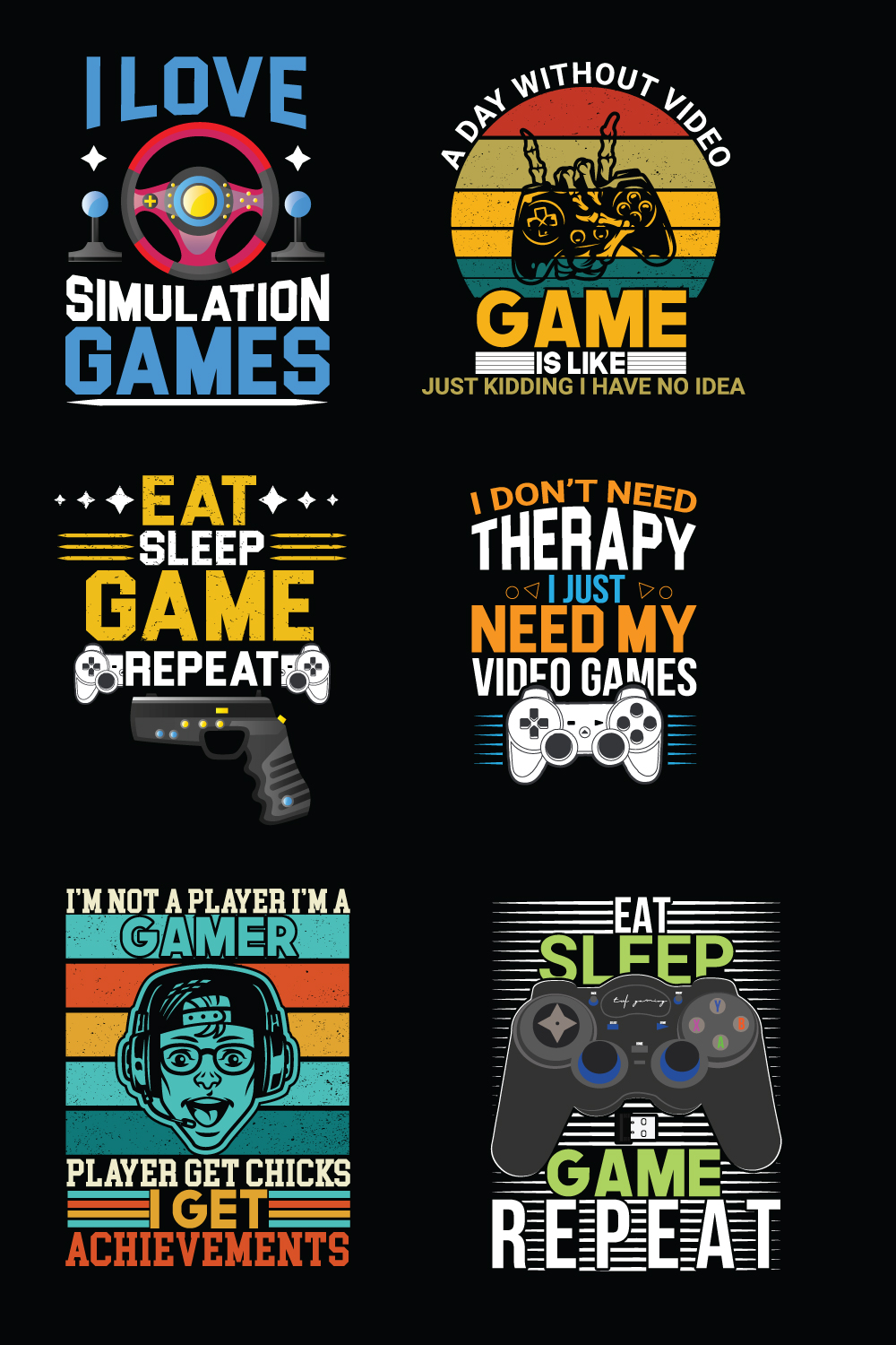 10+ gaming, joystick, controller, custom t-shirt design bundle for you pinterest preview image.