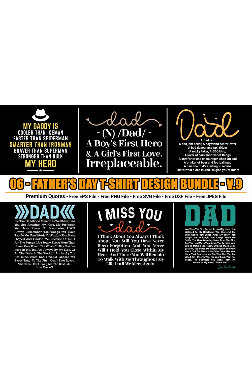 Father's Day t-shirt design bundle pinterest preview image.