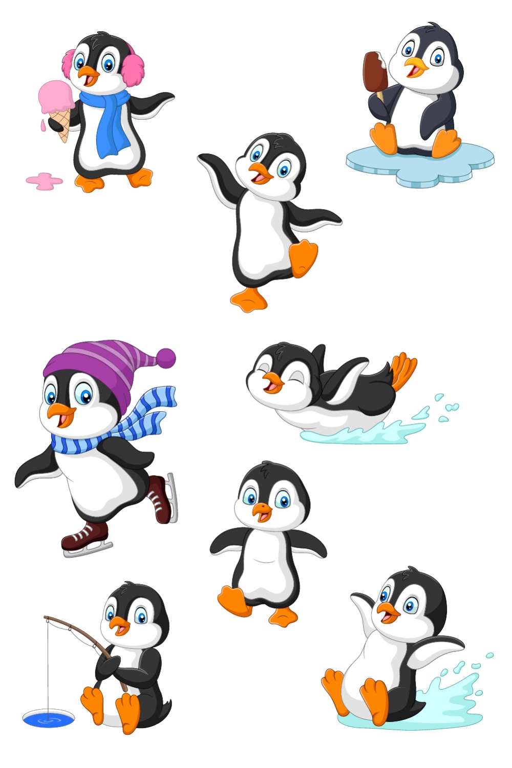 8 Cartoon Penguins Character pinterest preview image.
