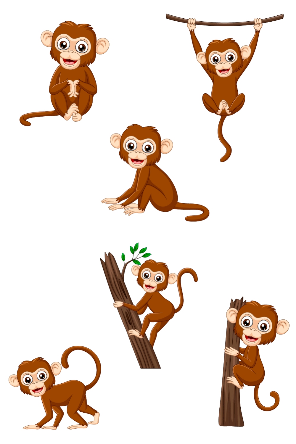6 Cartoon Baby Monkeys pinterest preview image.