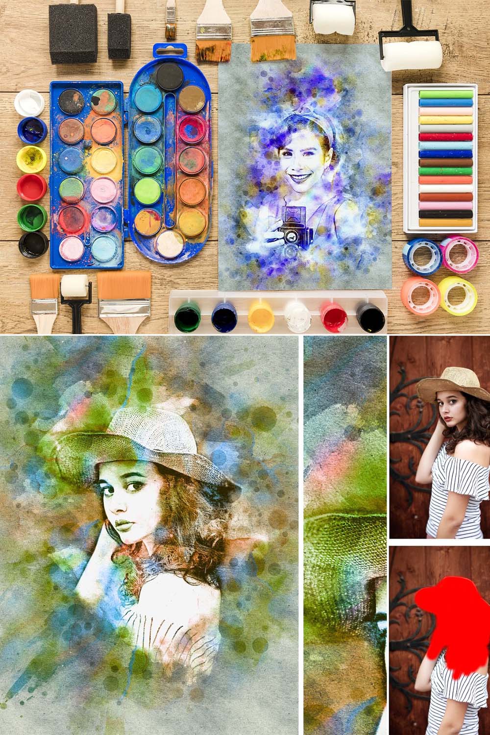 Artistic Watercolor Photoshop Action pinterest preview image.