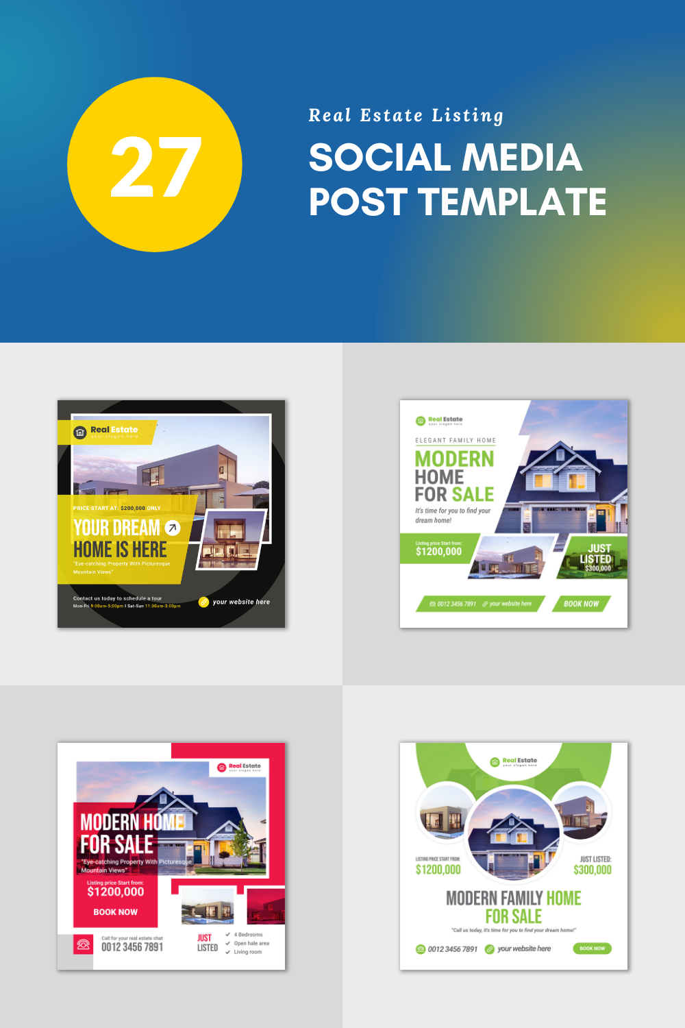 Social media posts Template for real estate agents pinterest preview image.