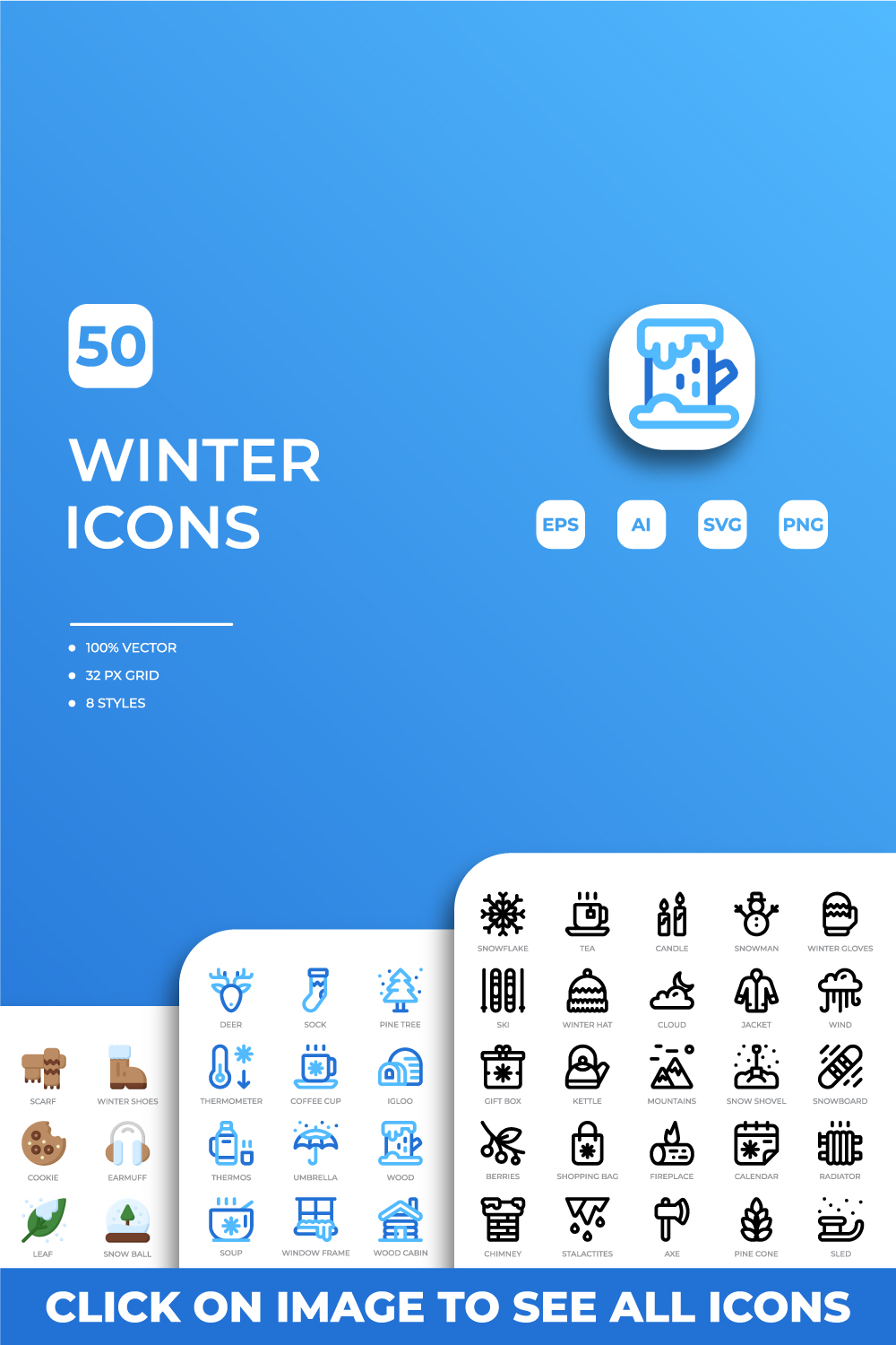 Winter Icons Pack pinterest preview image.