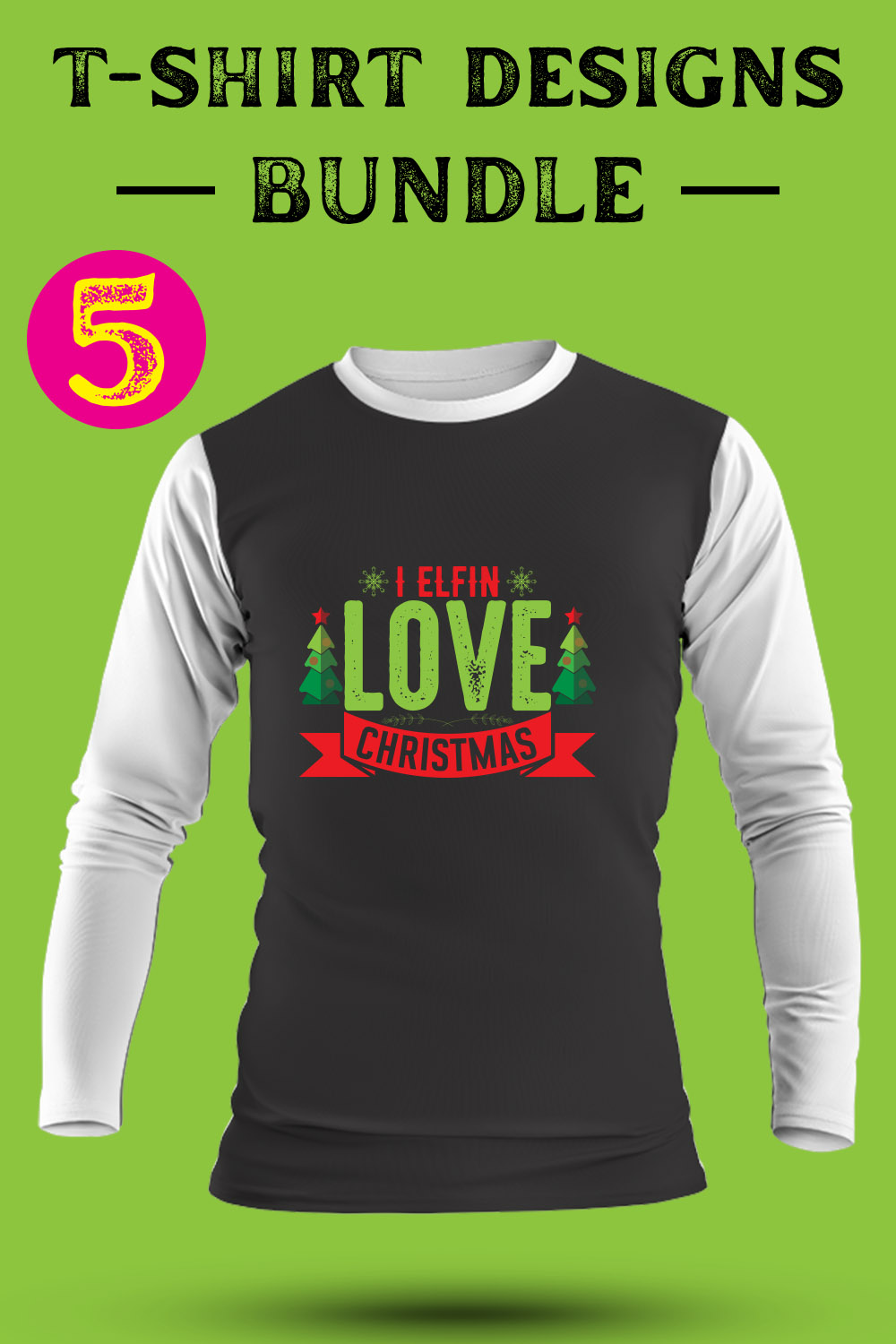 Christmas T Shirt Designs Bundle pinterest preview image.