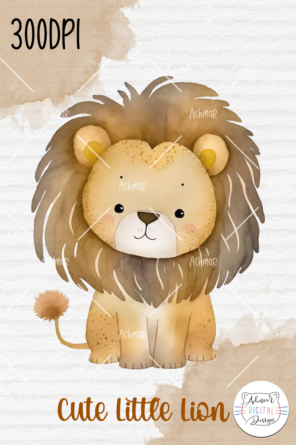 Baby Lion Watercolor Illustration pinterest preview image.