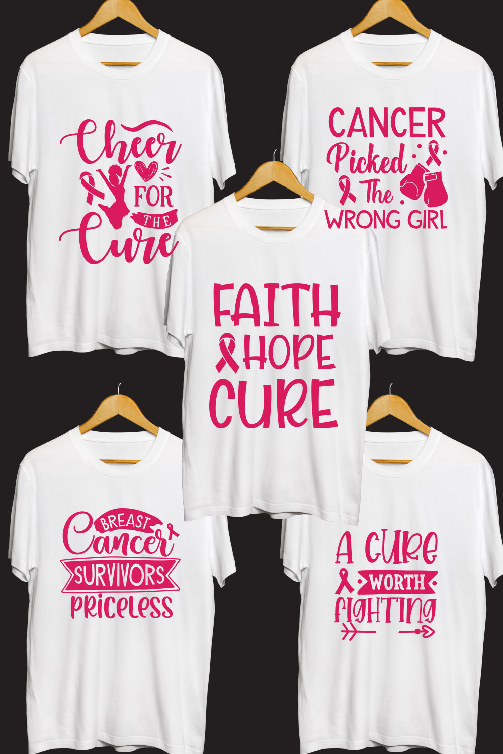 Breast Cancer SVG T Shirt Designs Bundle pinterest preview image.