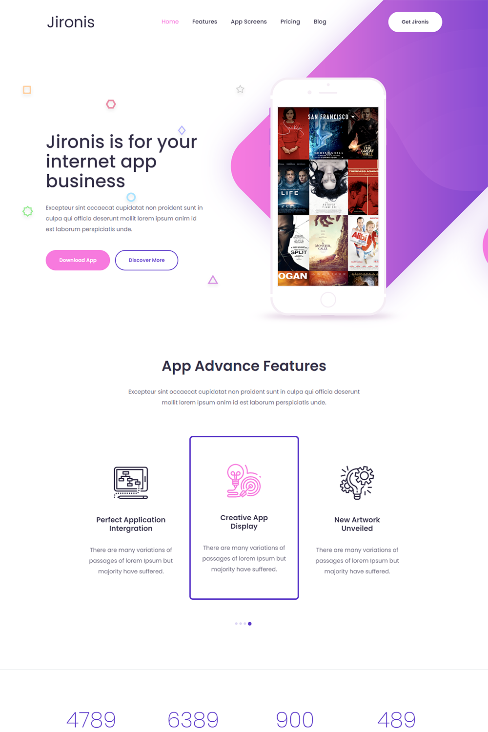 Jironis App Landing Page Website Template pinterest preview image.