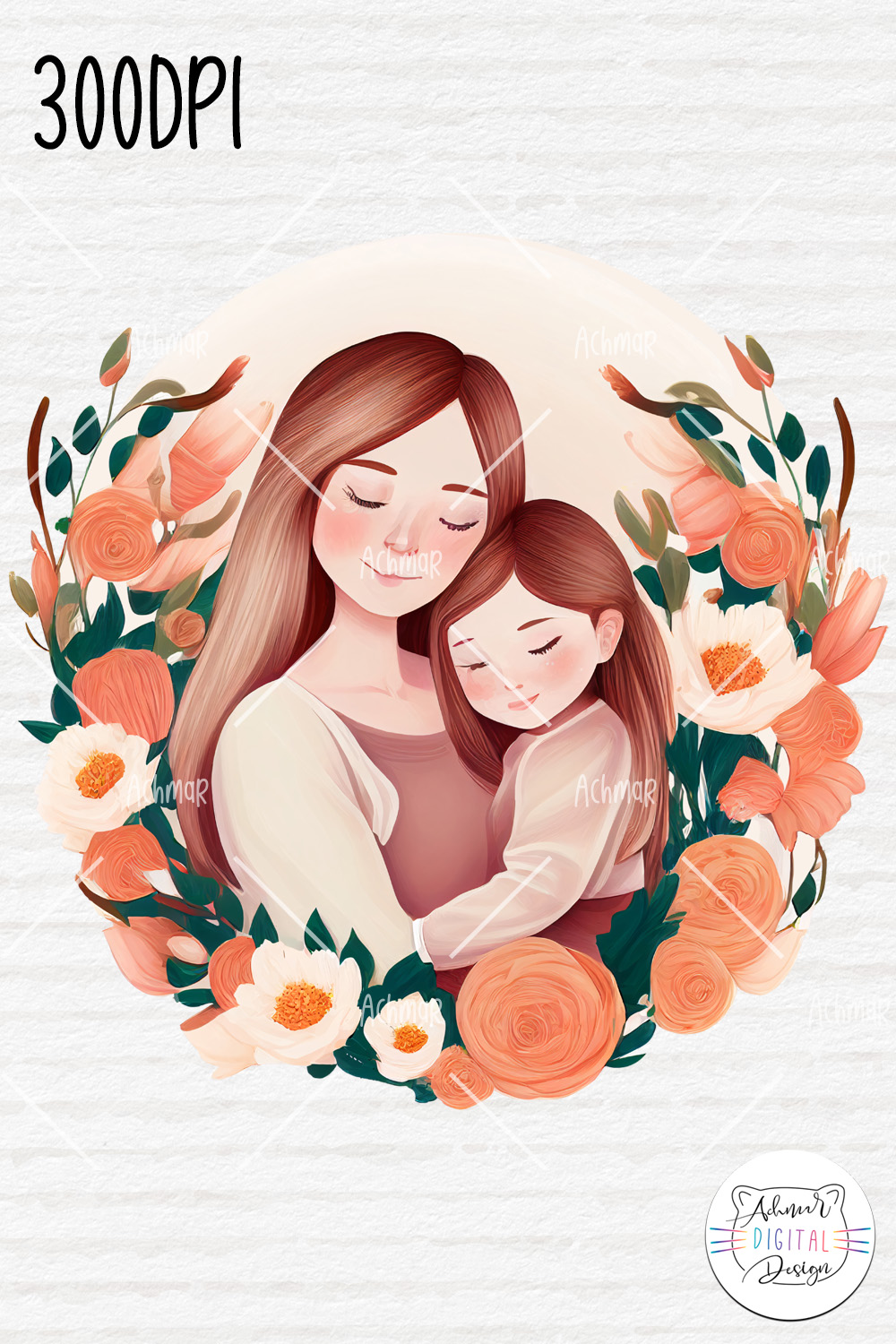 Mother's Day Clip Art, Mom and Daughter, Mothers day pinterest preview image.