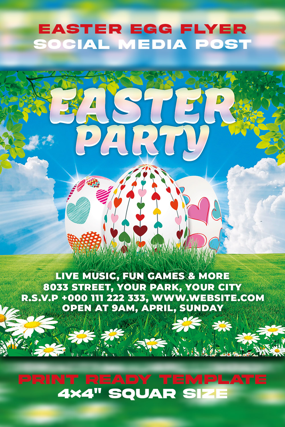 Easter Party Flyer PSD Template pinterest preview image.