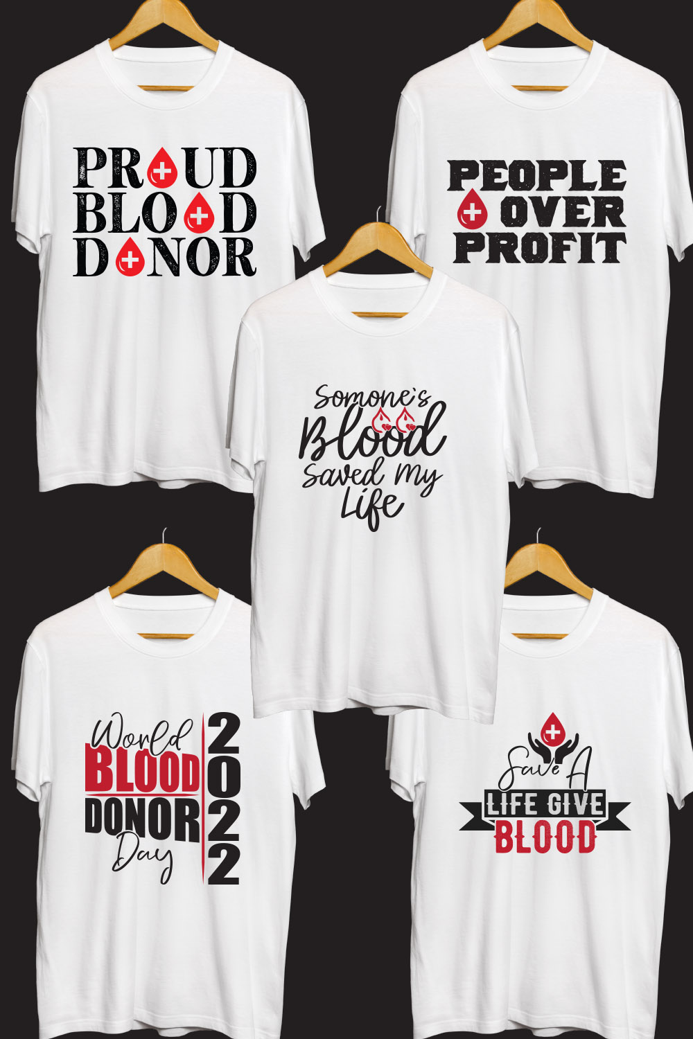 Blood Donor SVG T Shirt Designs Bundle pinterest preview image.