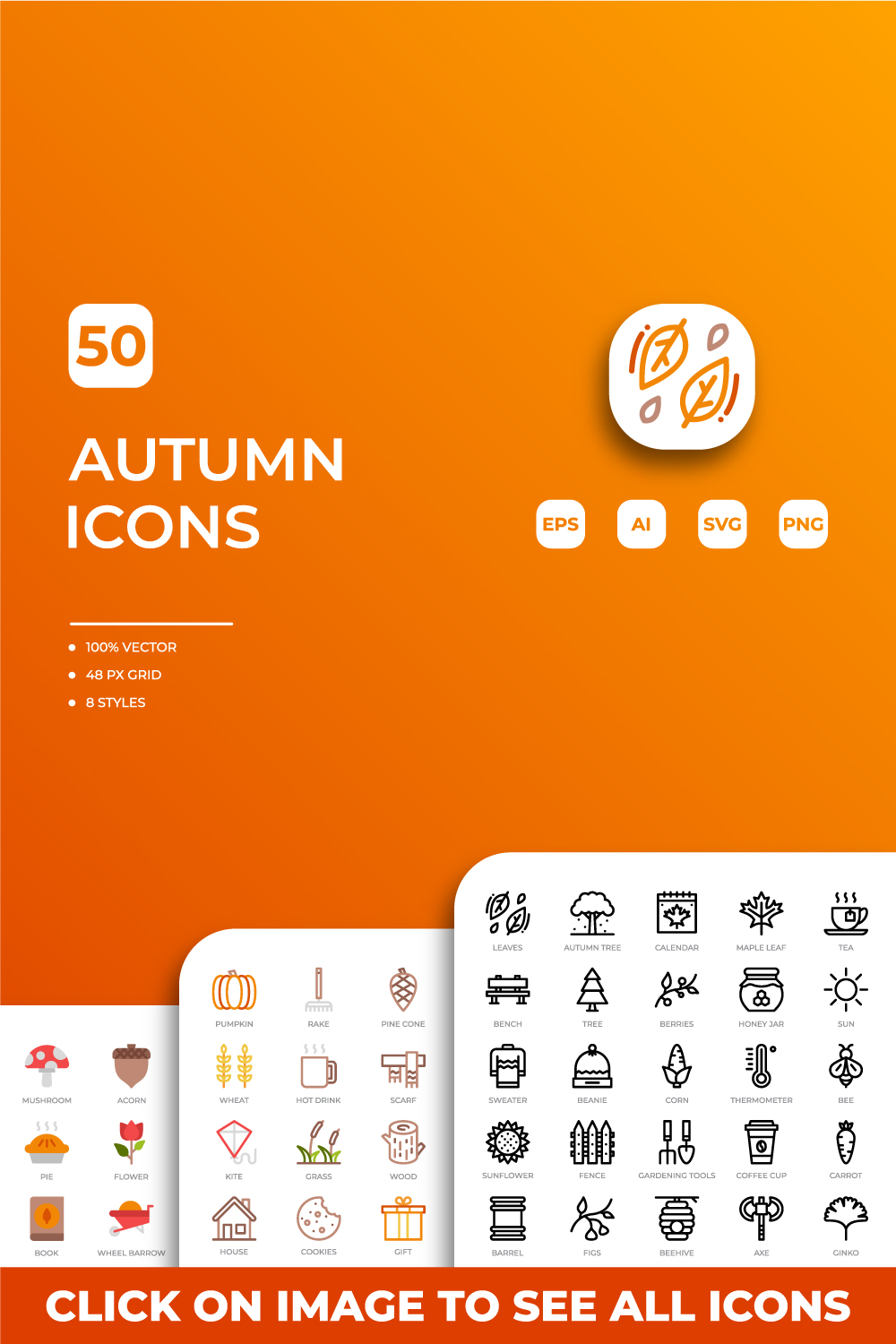 Autumn Icons Pack pinterest preview image.