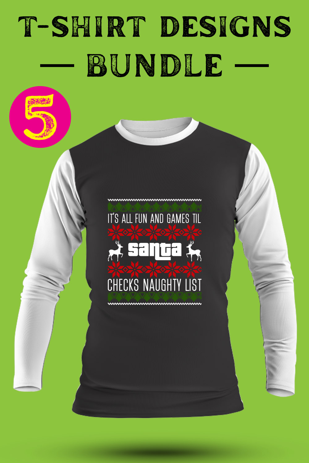 Christmas T Shirt Designs Bundle pinterest preview image.