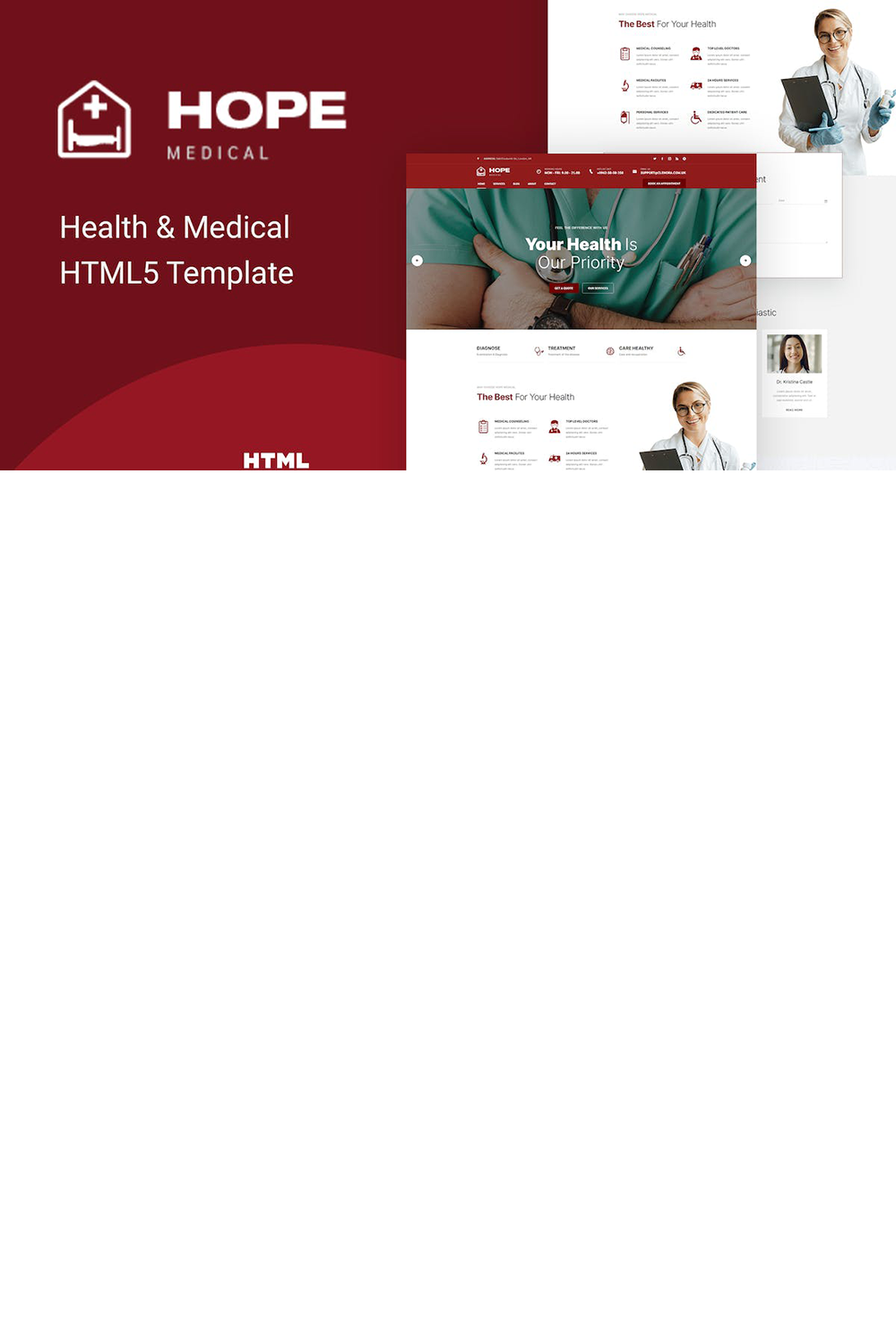 Free Hope Health & Medical HTML5 Template pinterest preview image.