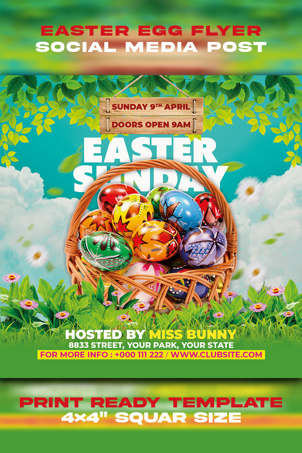 Easter Flyer PSD Template pinterest preview image.