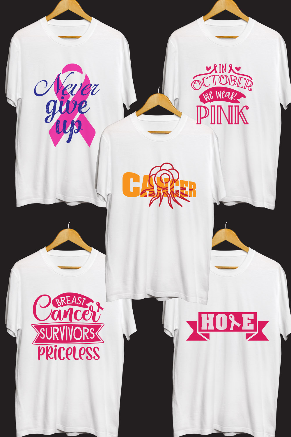 Breast Cancer SVG T Shirt Designs Bundle pinterest preview image.