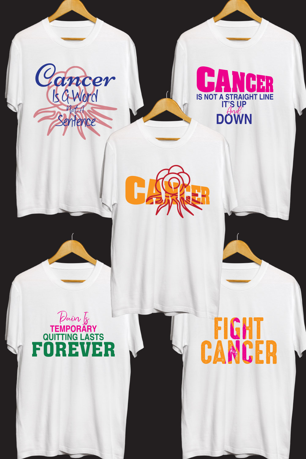 Breast Cancer SVG T Shirt Designs Bundle pinterest preview image.