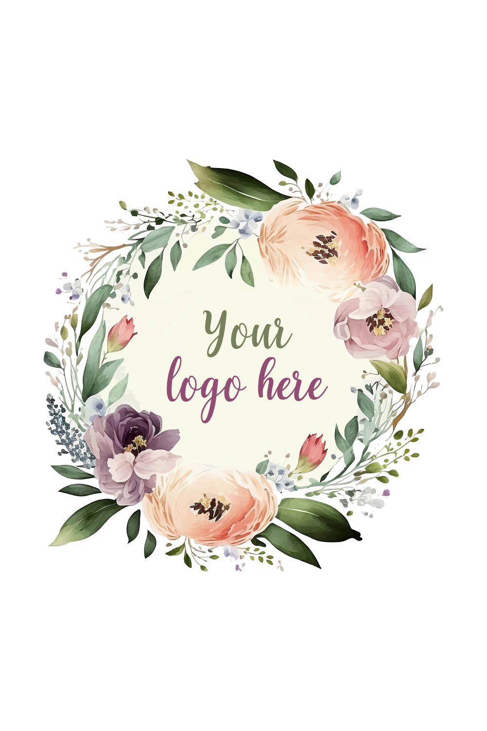 Watercolor Floral Logo, Pastel floral logo, Watercolor Round Floral Logo, Flower Logo, modern logo, Logo Design pinterest preview image.