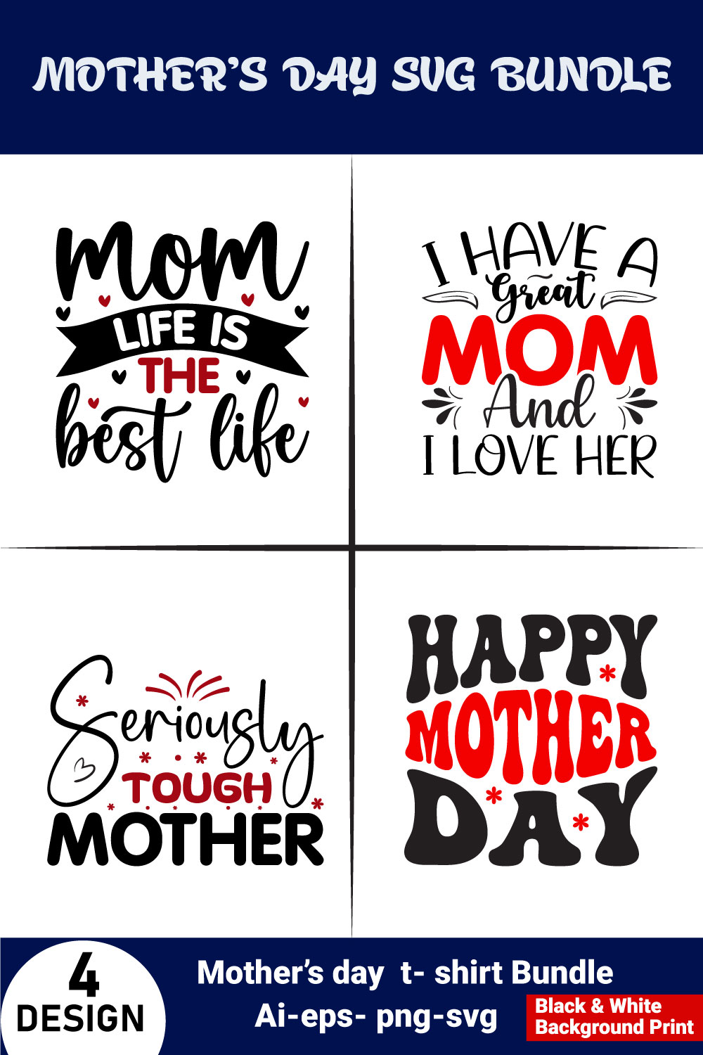 Mother's day t- shirt svg bundle pinterest preview image.