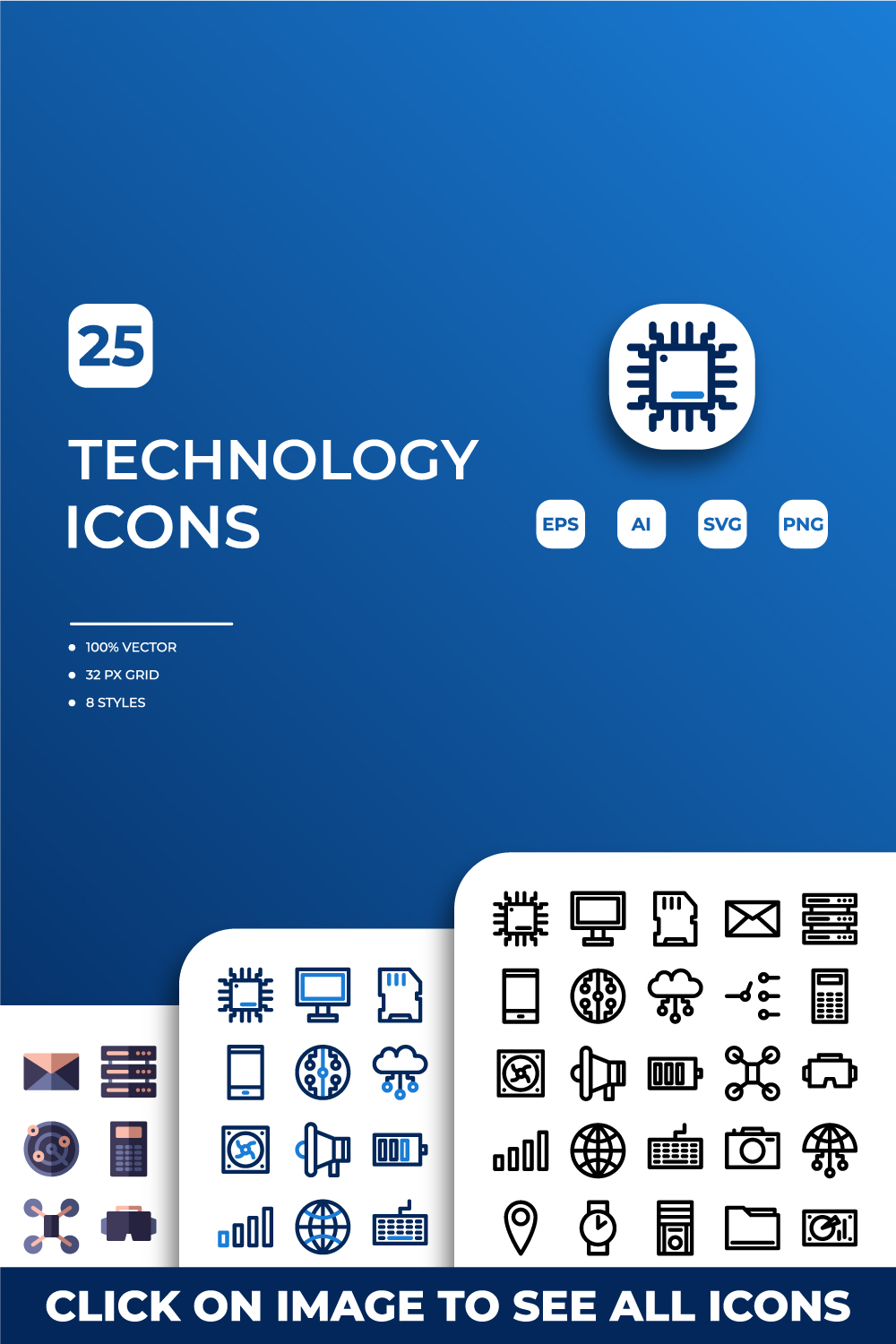 Technology Icons Pack pinterest preview image.