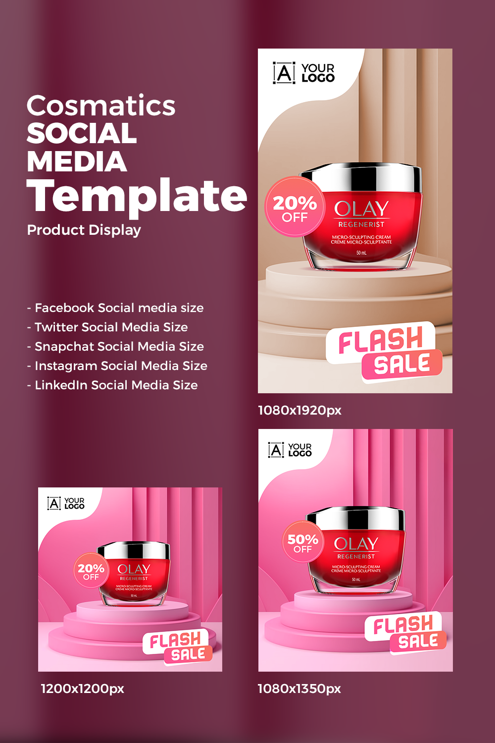 Cosmetics Social Media design Template - Product Display pinterest preview image.