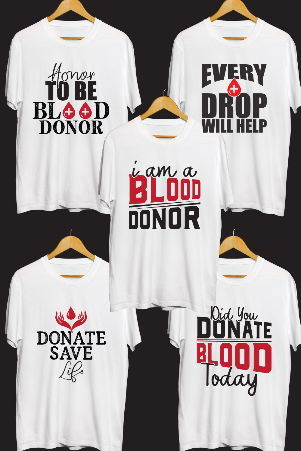 Blood Donor SVG T Shirt Designs Bundle pinterest preview image.