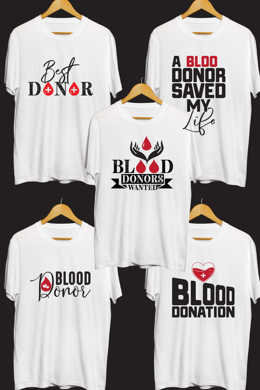 Blood Donor SVG T Shirt Designs Bundle pinterest preview image.