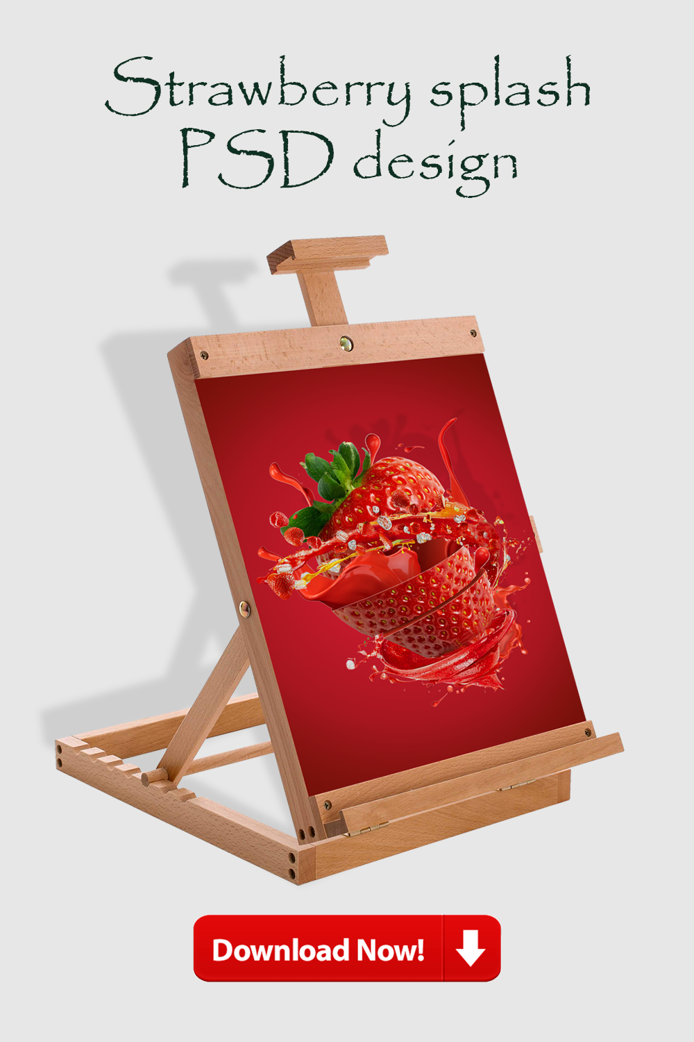 High quality PSD Realistic strawberry splash design pinterest preview image.