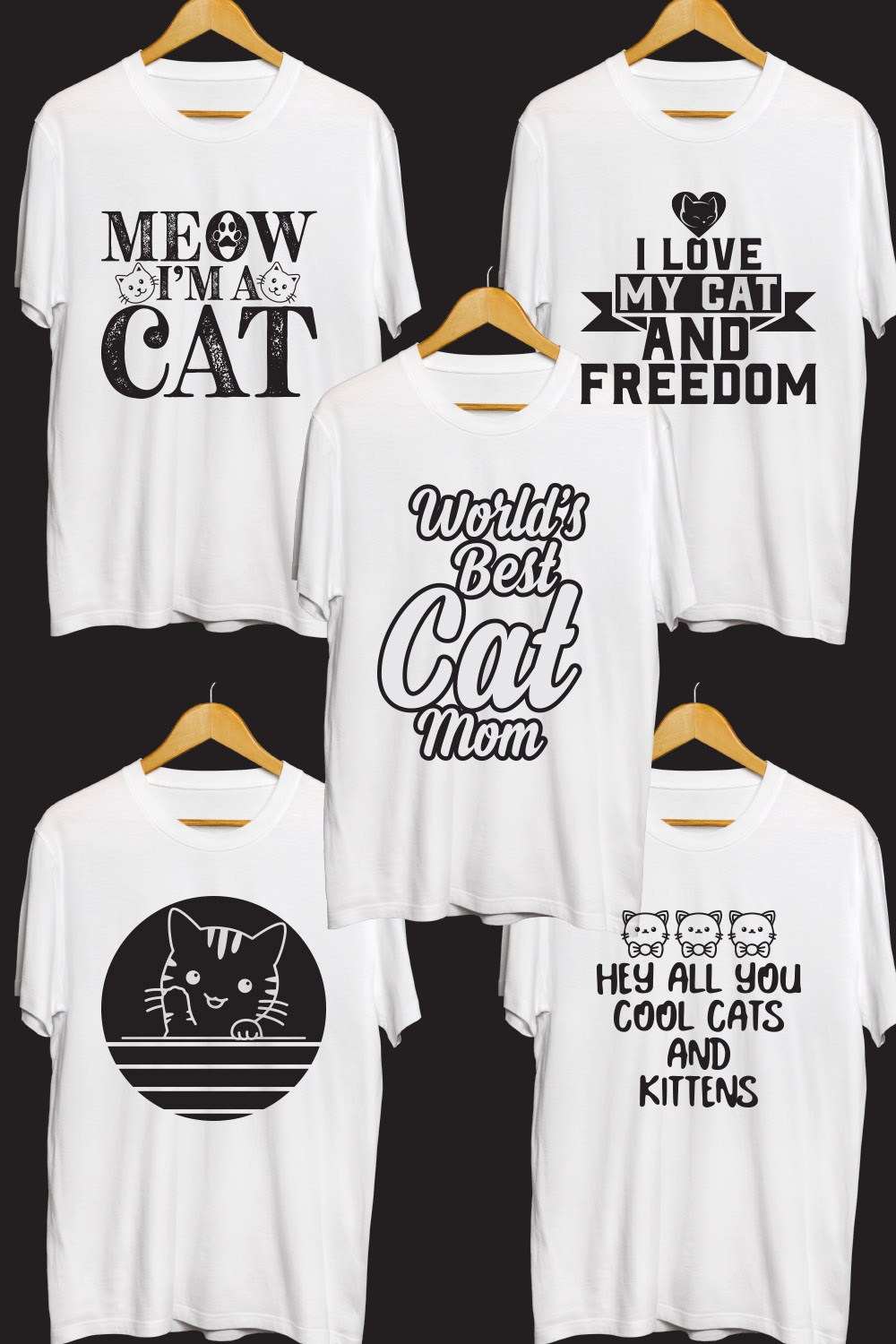 Cat SVG T Shirt Designs Bundle pinterest preview image.