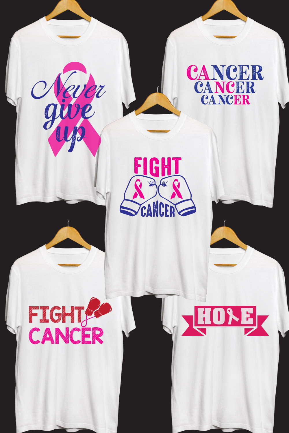 Breast Cancer SVG T Shirt Designs Bundle pinterest preview image.