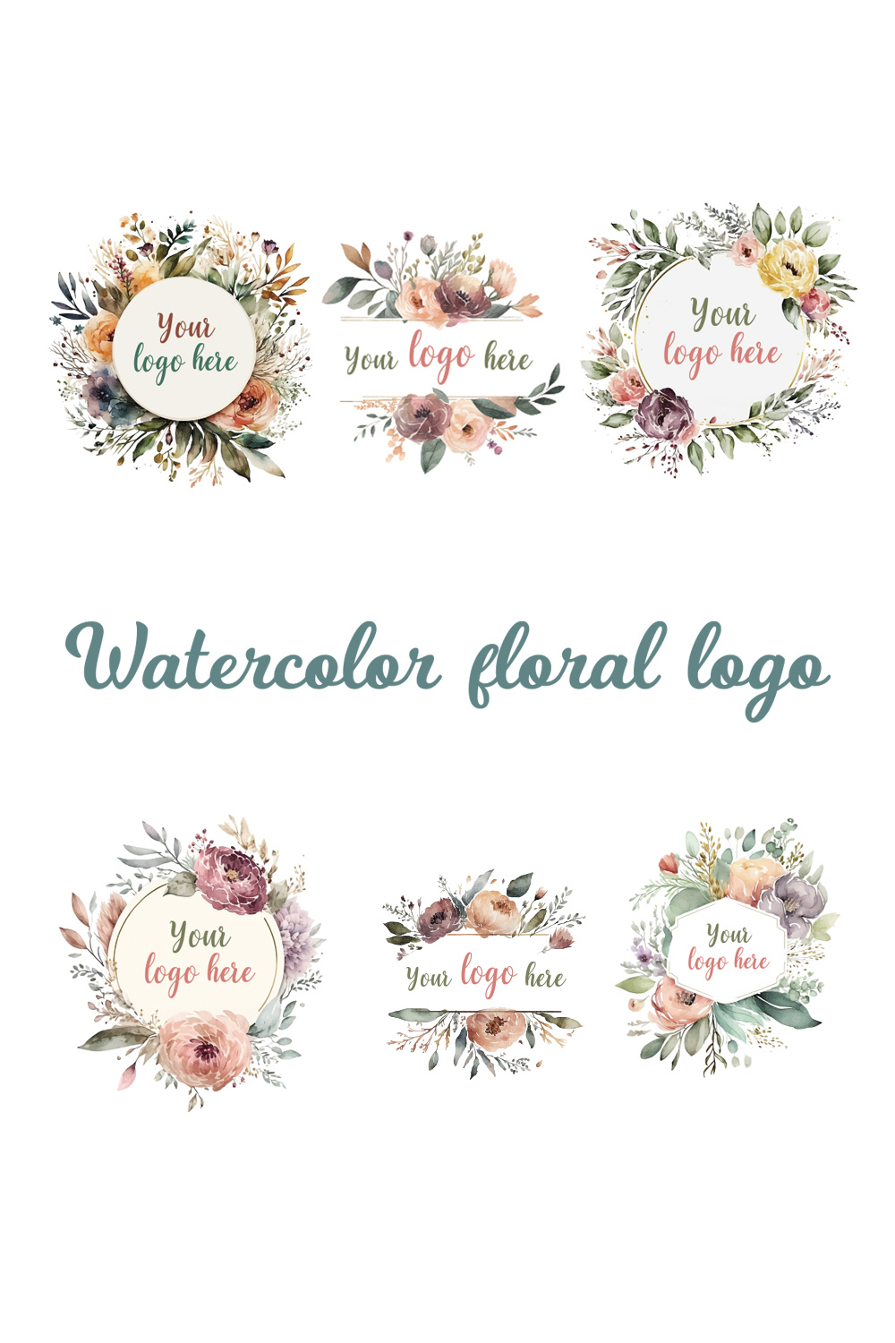 Watercolor Floral Logo Bundles, Pastel floral logo, Watercolor Round Floral Logo, Flower Logo, modern logo, Bundles Logo Design pinterest preview image.