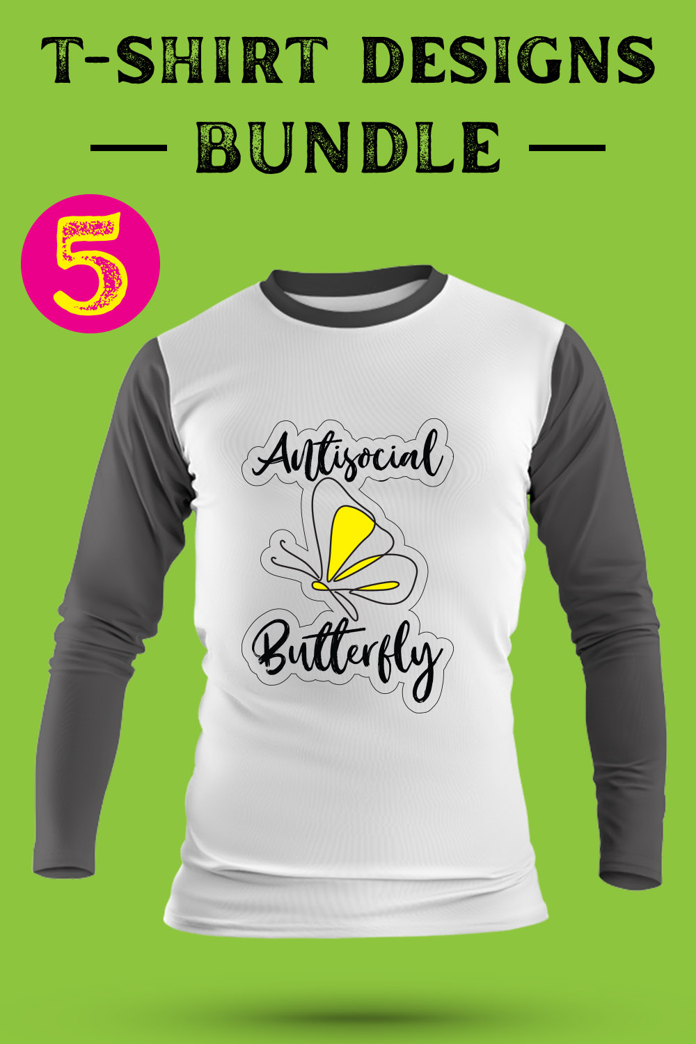 Butterfly T Shirt Designs Bundle pinterest preview image.