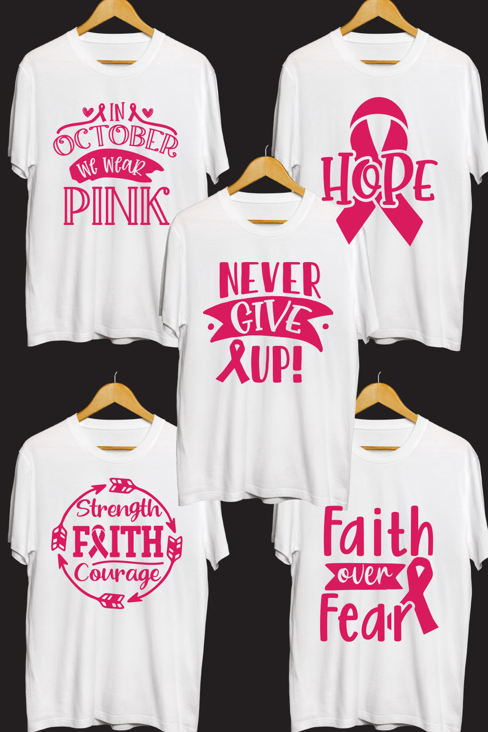 Breast Cancer SVG T Shirt Designs Bundle pinterest preview image.