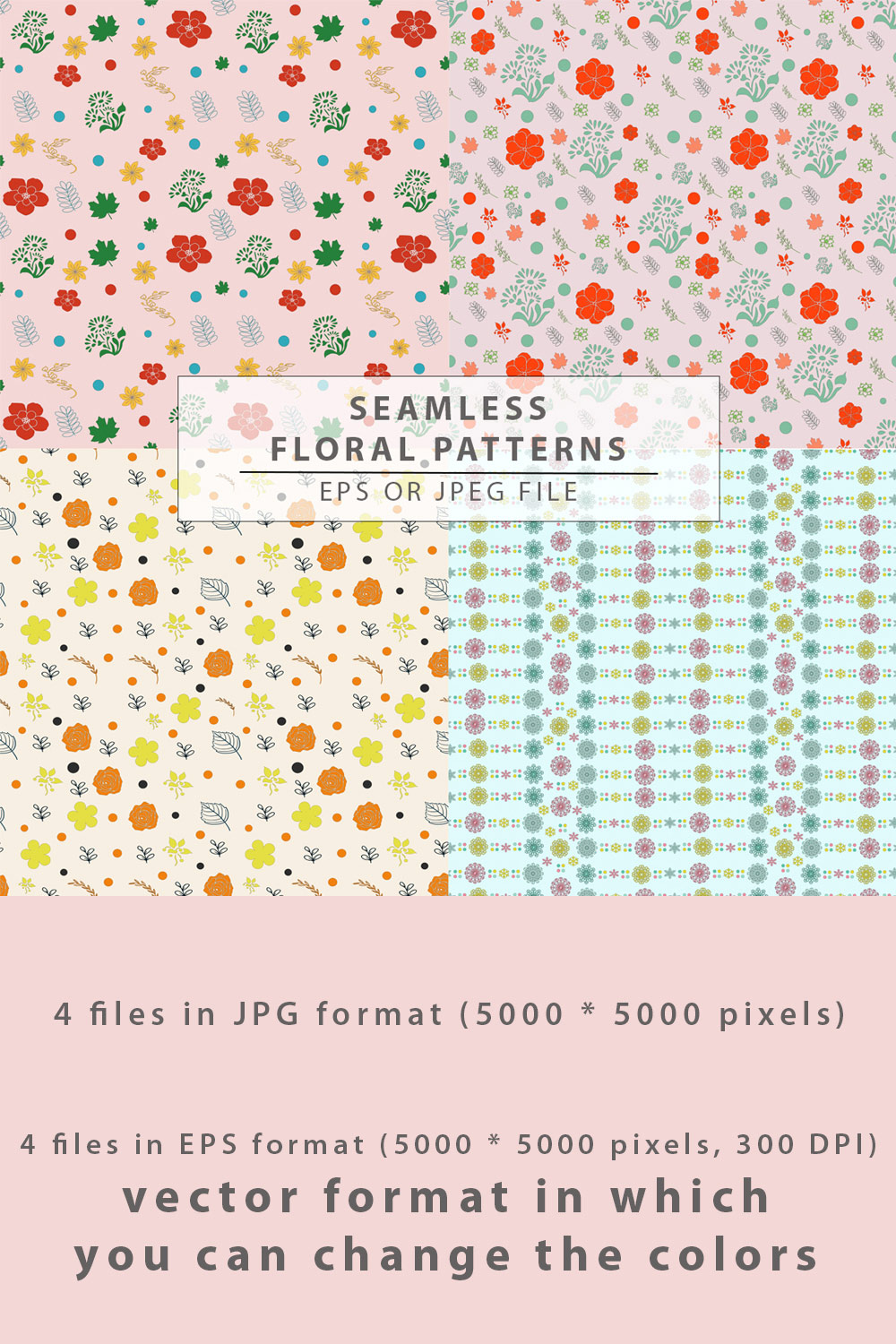 Set of modern seamless floral patterns for printing in green, black, mustard colors Background flowers, patterns, wallpaper, design paper Vector illustration pinterest preview image.