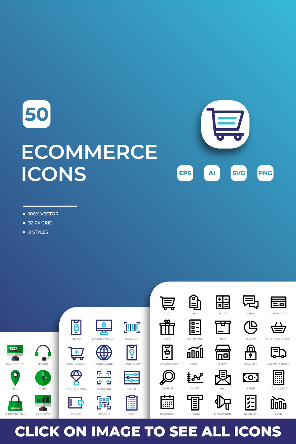 Ecommerce Icons Pack pinterest preview image.