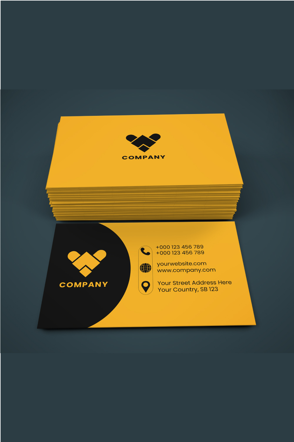 Business Card+Logo Minimal Modern Yellow Black Business Card pinterest preview image.