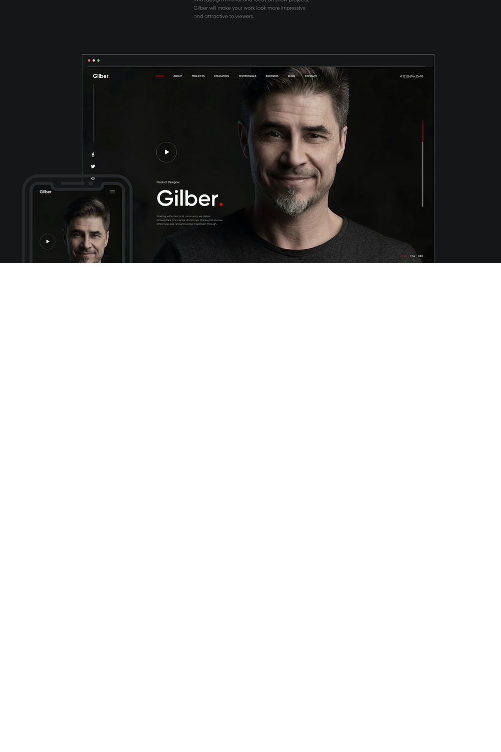 Free Gilber Personal Portfolio Template pinterest preview image.