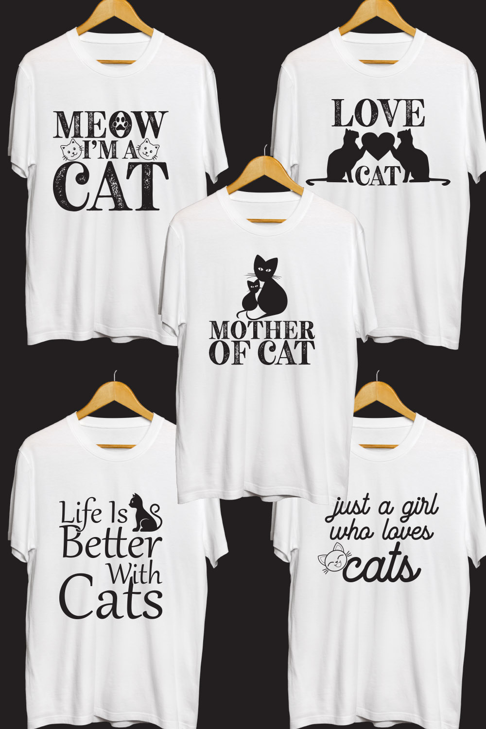 Cat SVG T Shirt Designs Bundle pinterest preview image.