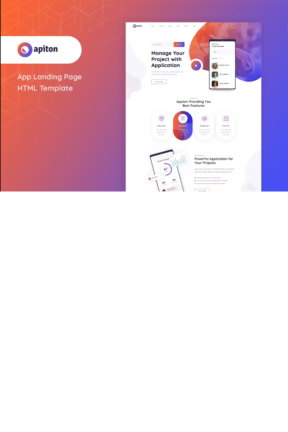 Free Apiton App Landing HTML Template pinterest preview image.