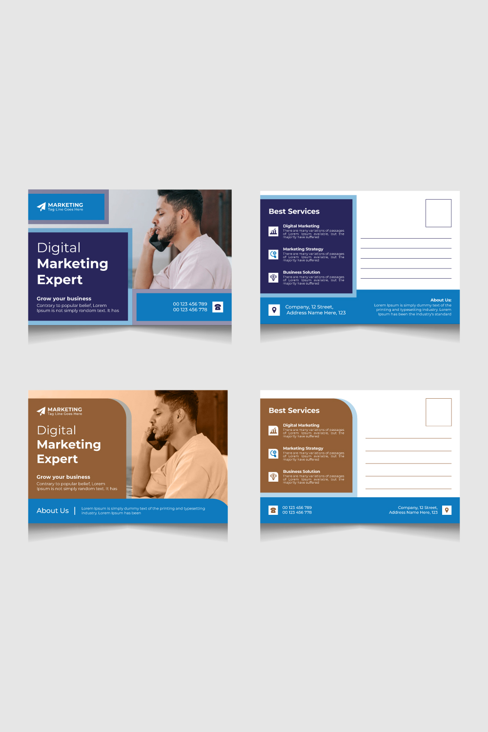 Two corporate postcard template designs pinterest preview image.