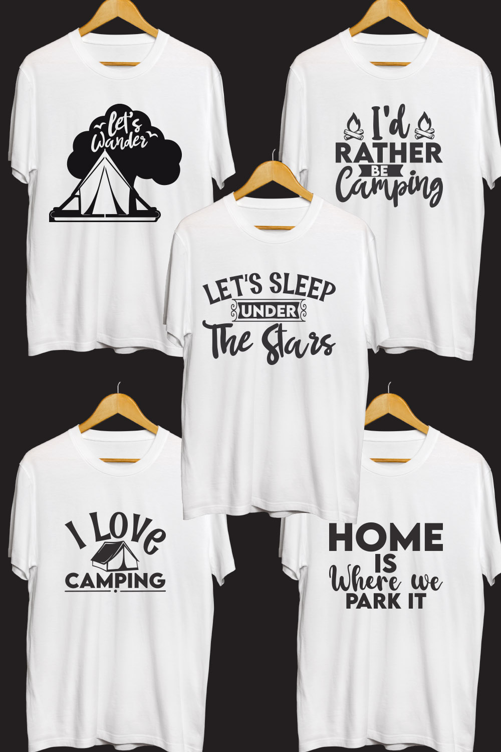 Camping SVG T Shirt Designs Bundle pinterest preview image.