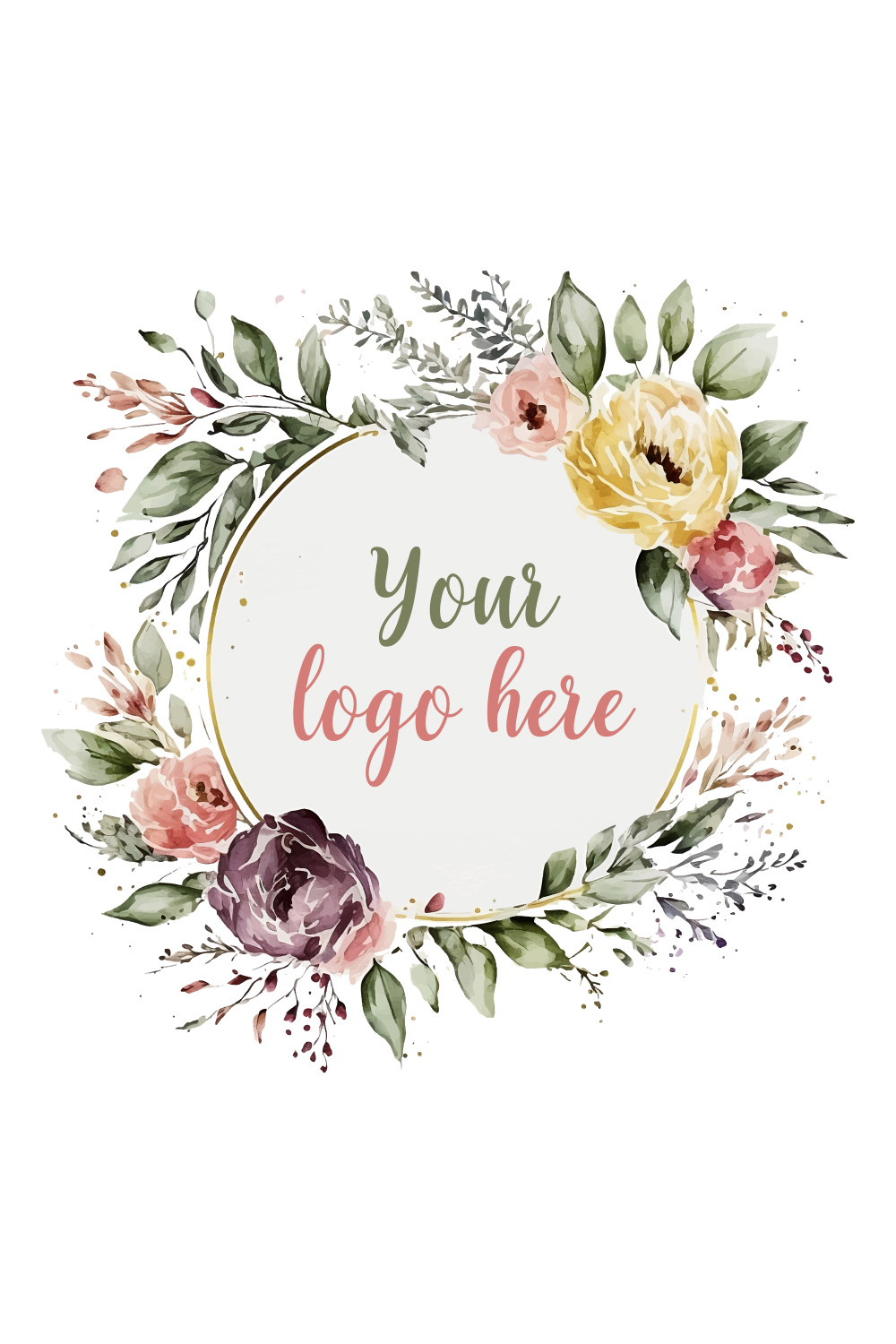 Watercolor Floral Logo, Pastel floral logo, Watercolor Round Floral Logo, Flower Logo, modern logo, Logo Design pinterest preview image.