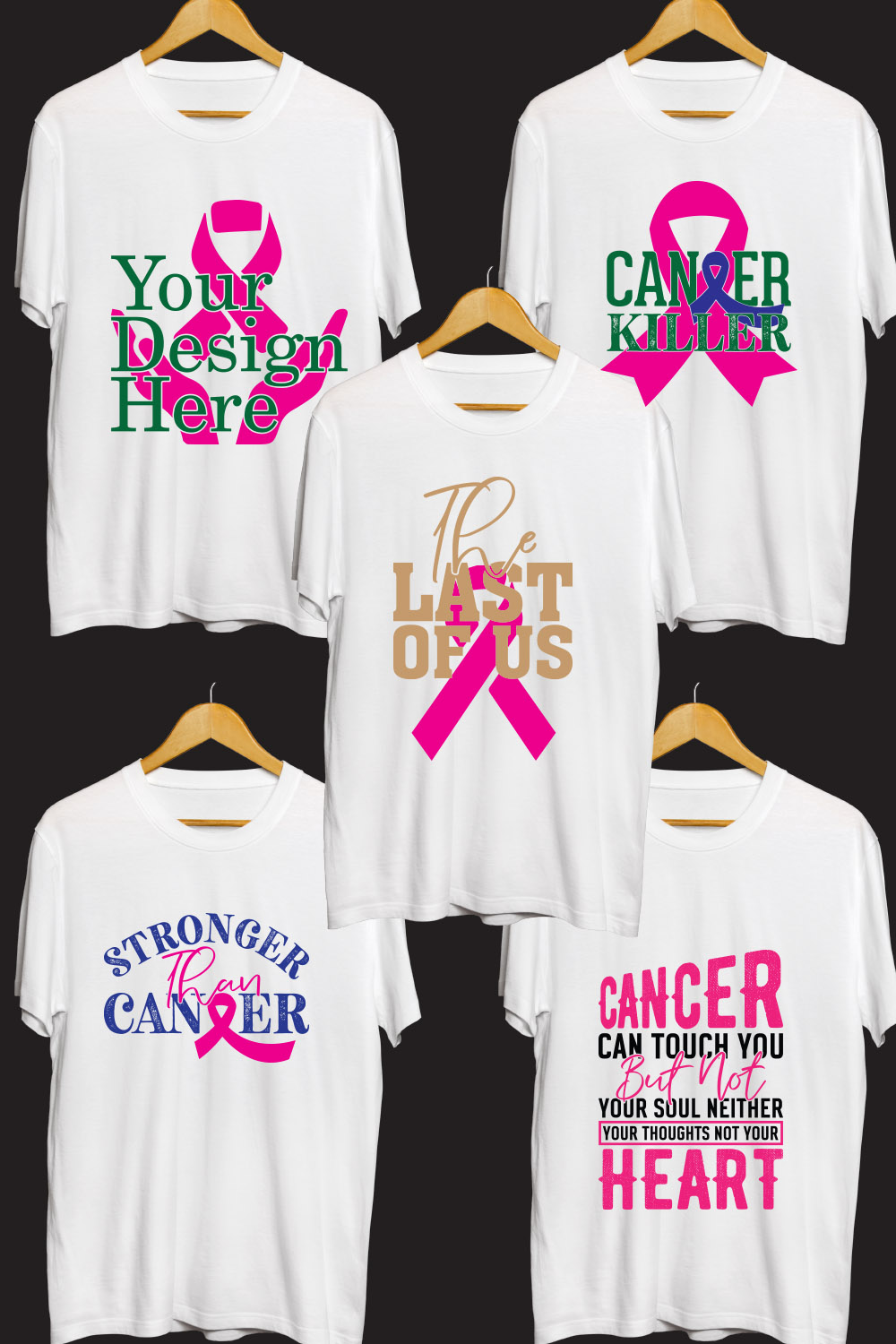 Cancer SVG T Shirt Designs Bundle pinterest preview image.