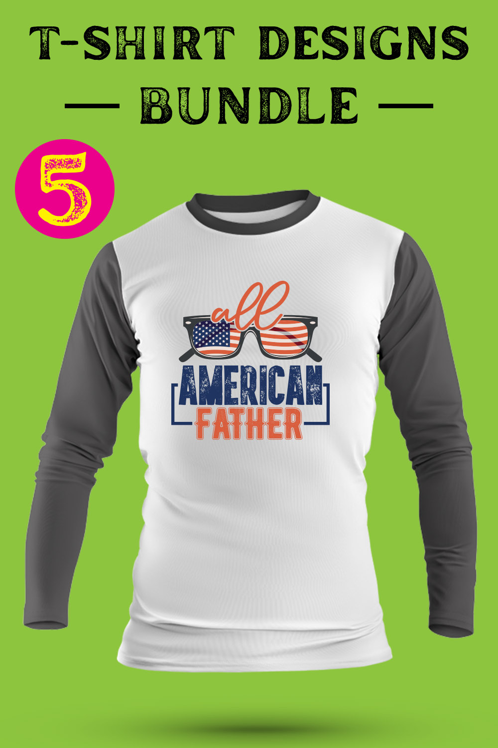 American flag T Shirt Designs Bundle pinterest preview image.