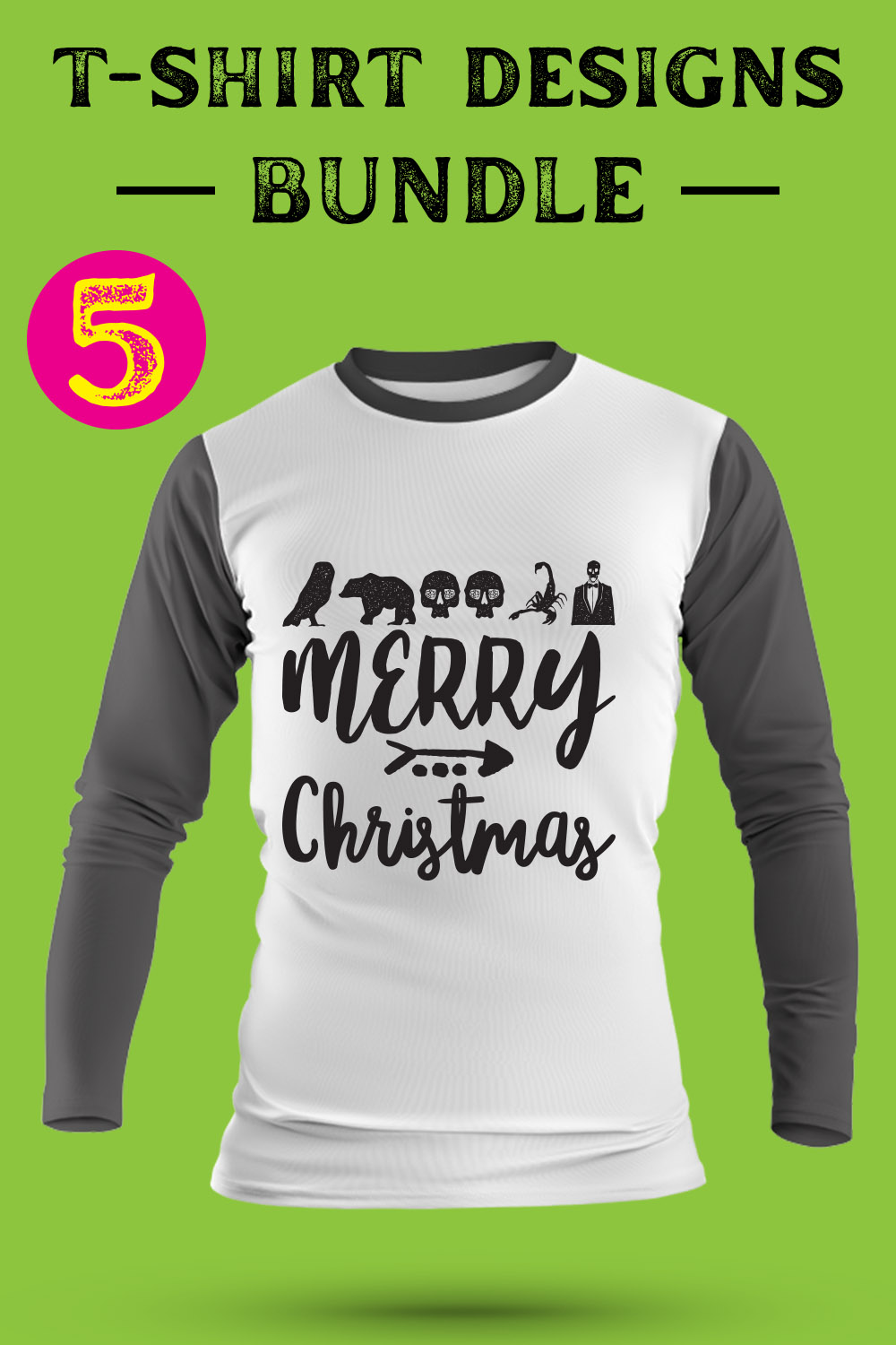 Christmas T Shirt Designs Bundle pinterest preview image.