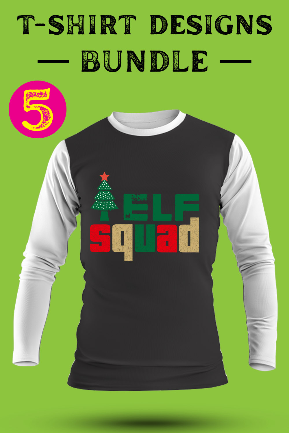 Christmas T Shirt Designs Bundle pinterest preview image.