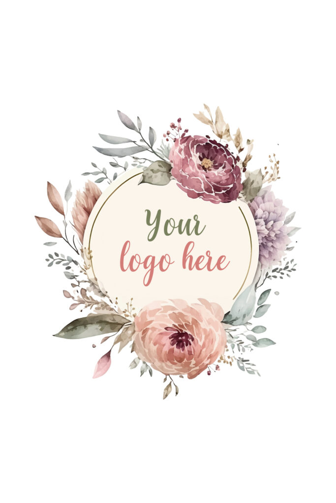 Watercolor Floral Logo, Pastel floral logo, Watercolor Round Floral ...